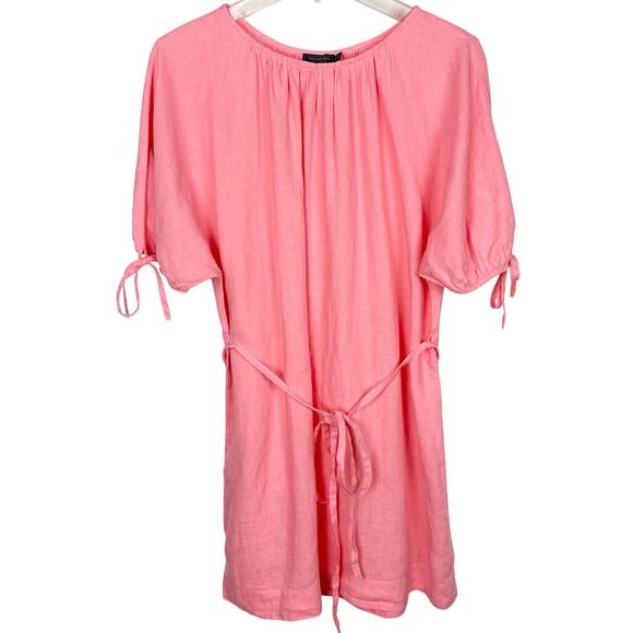 Vineyard Vines Martha's Vineyard Bow Sleeve Tie Waist Linen Dress Pink Large - Picture 1 of 6